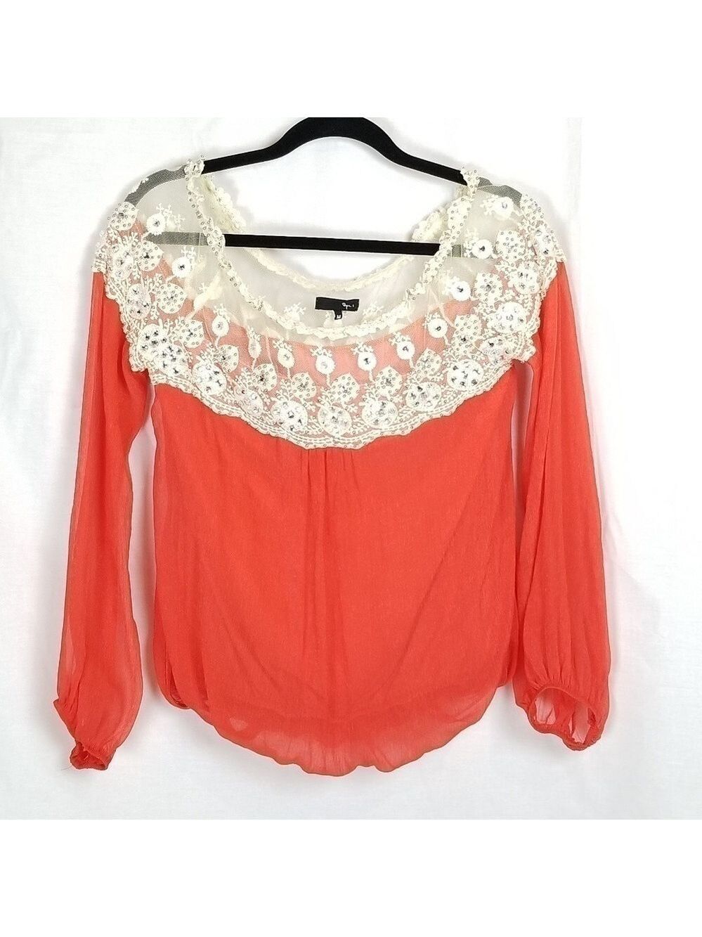 Lace Rhinestone sheer balloon top
